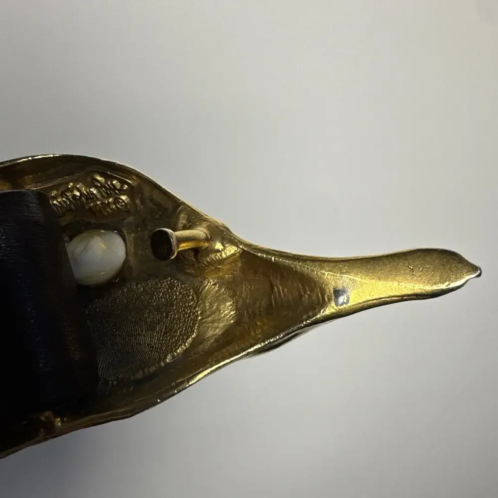 Vintage 1980s Christopher Ross Mallard Duck Belt Buckle 24kt Gold Original Belt